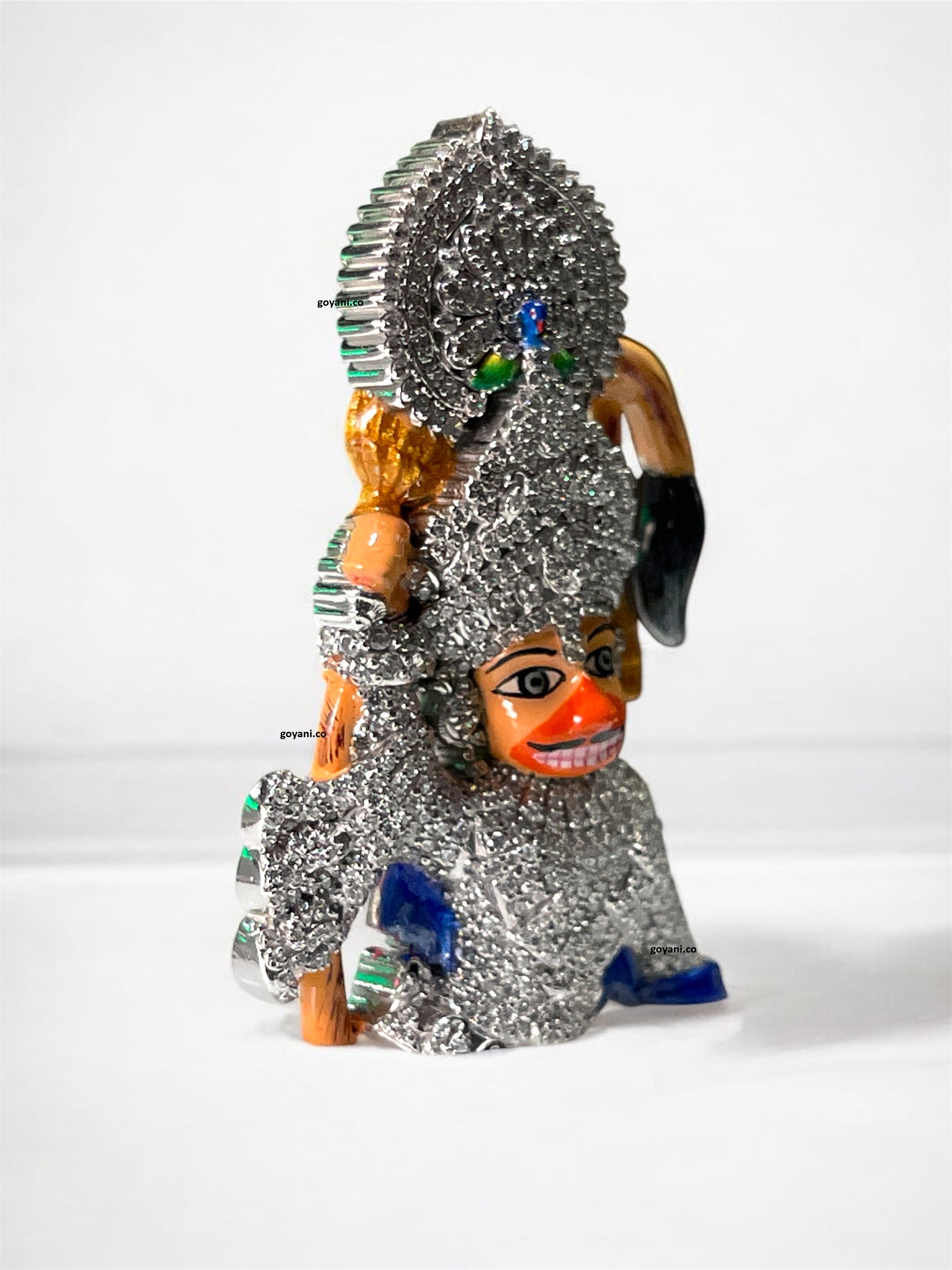 Close-up detail of the handcrafted 925 sterling silver Hanumanji pendant, focusing on the vibrant Meena artwork.
