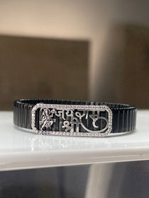 Front view of the 925 Silver Hanuman Ji Bracelet with Jai Shree Ram engraving and sparkling CZ diamond details.