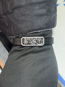 A man wearing the rhodium-polished 925 Silver Hanuman Ji Bracelet, highlighting its comfortable fit on the wrist.