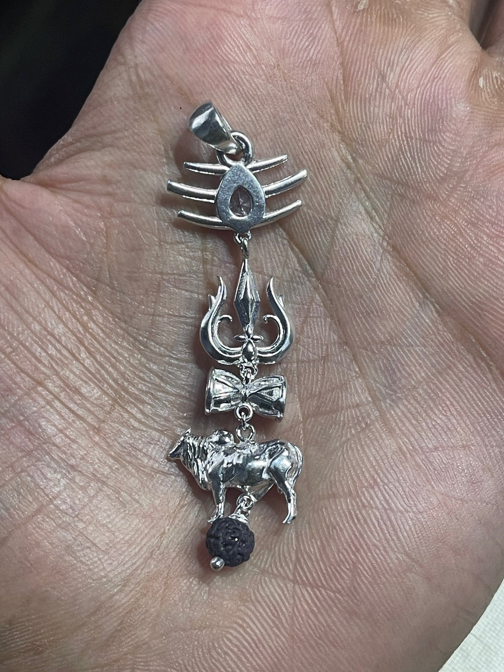 Back view of the solid 925 silver Mahakal pendant, showing its fine craftsmanship and purity stamp.