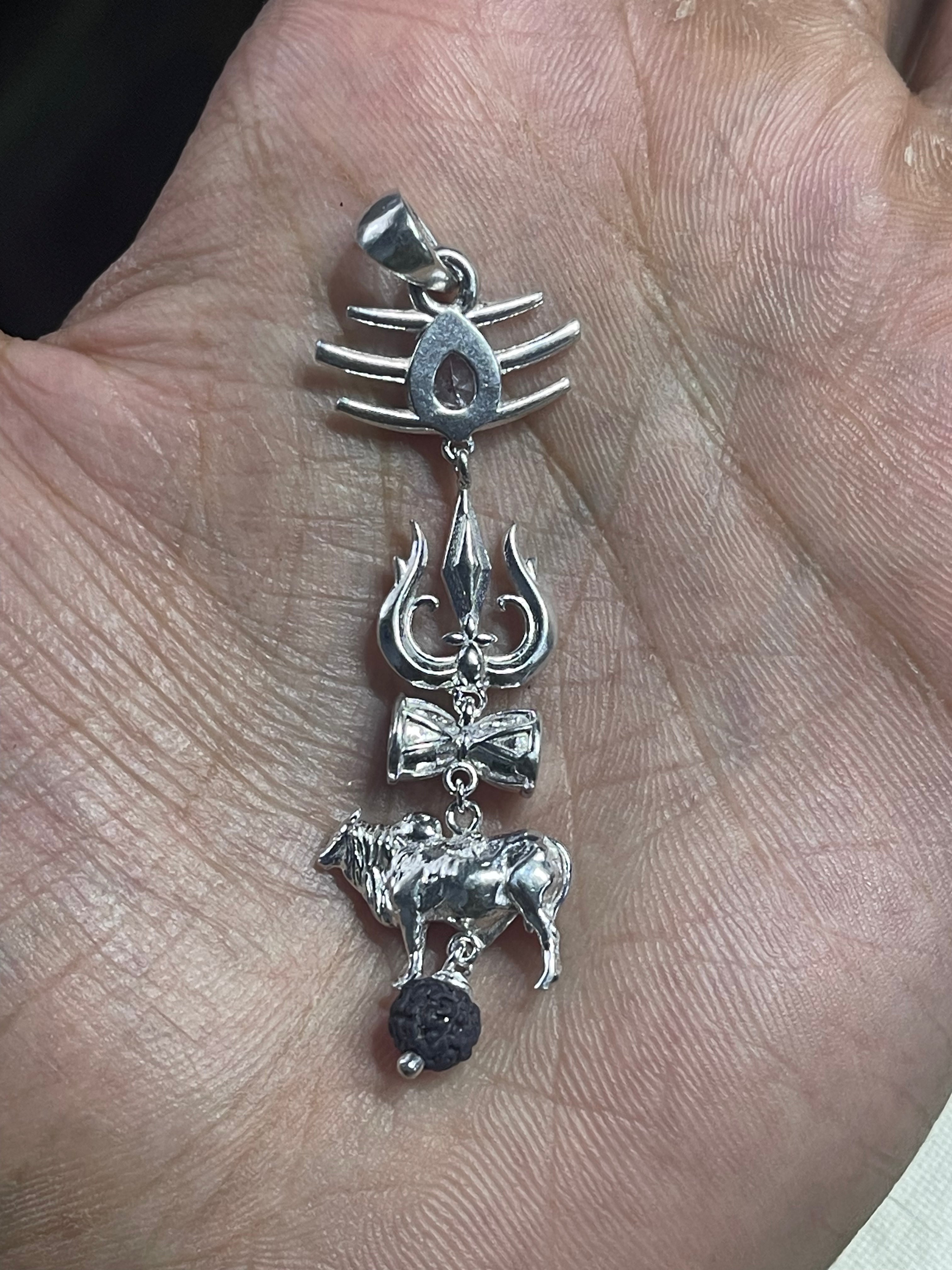 Back view of the solid 925 silver Mahakal pendant, showing its fine craftsmanship and purity stamp.