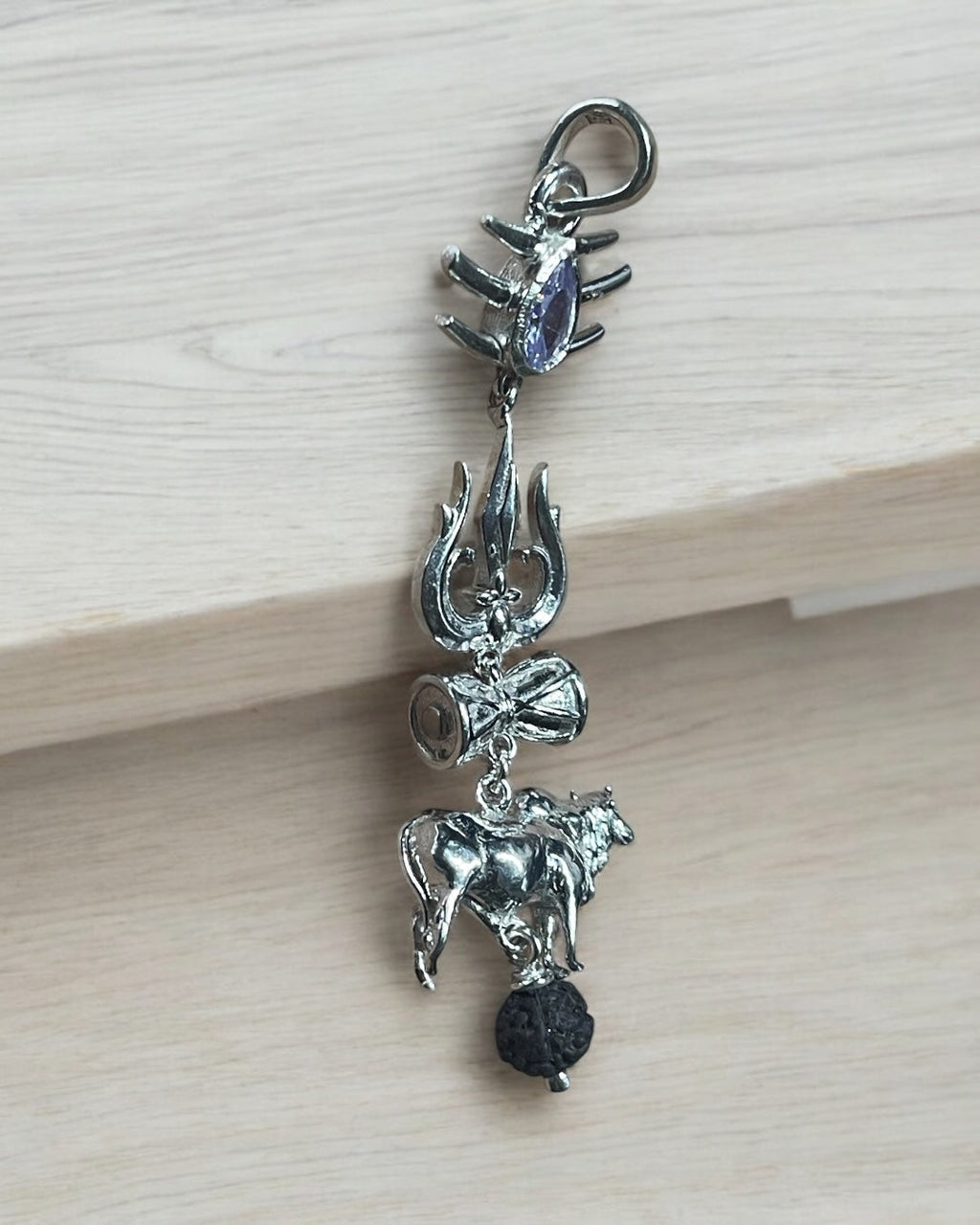 The 925 silver Shiva pendant for men, shown with a chain to illustrate how it is worn for spiritual protection.