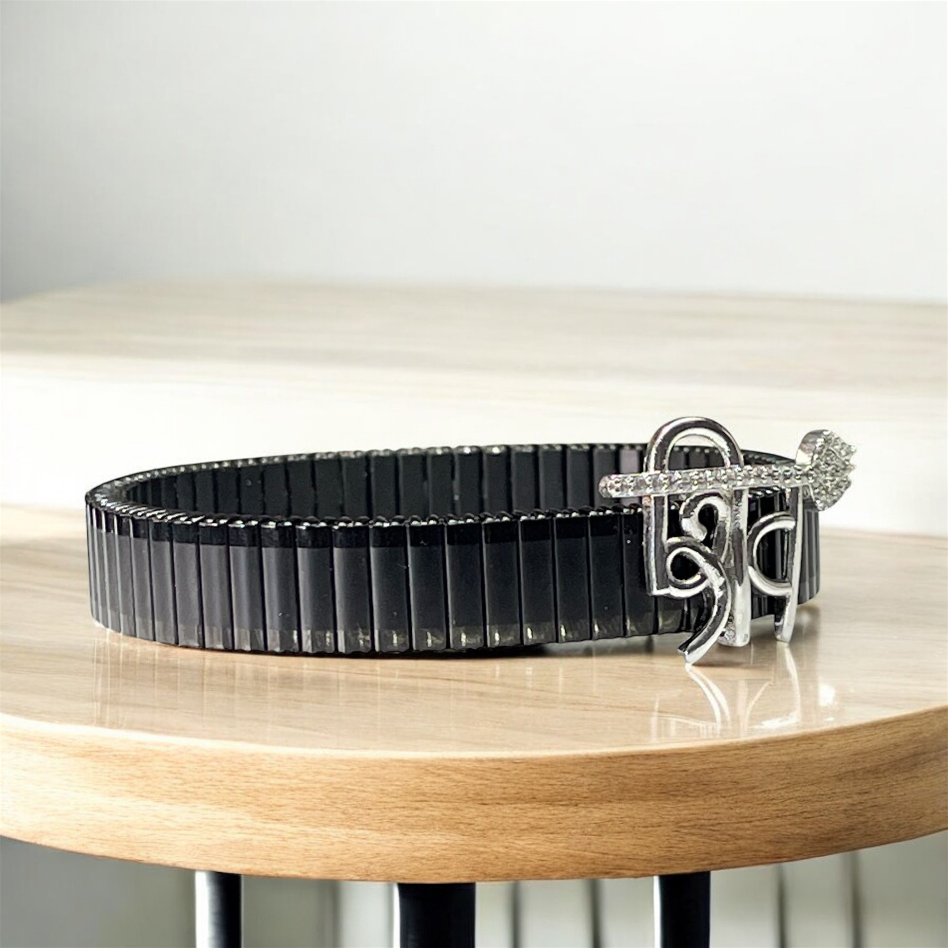Side profile showing the secure clasp of the unisex 925 Silver Shiv Trishul Bracelet.