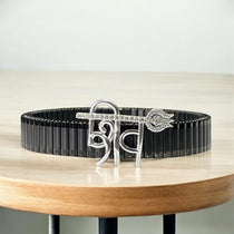 Front view of the 925 Silver Shiv Trishul Bracelet with sparkling iced trident motif.