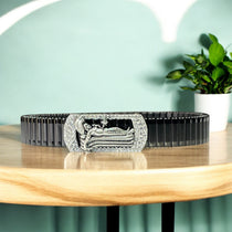 Front view of the 925 Silver Vishnu Ananta Shesha Bracelet showing the iced border.