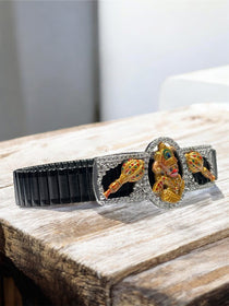 Close-up detail of the 925 Silver Salangpur Hanumanji Bracelet showcasing dual gada design and iced finish.