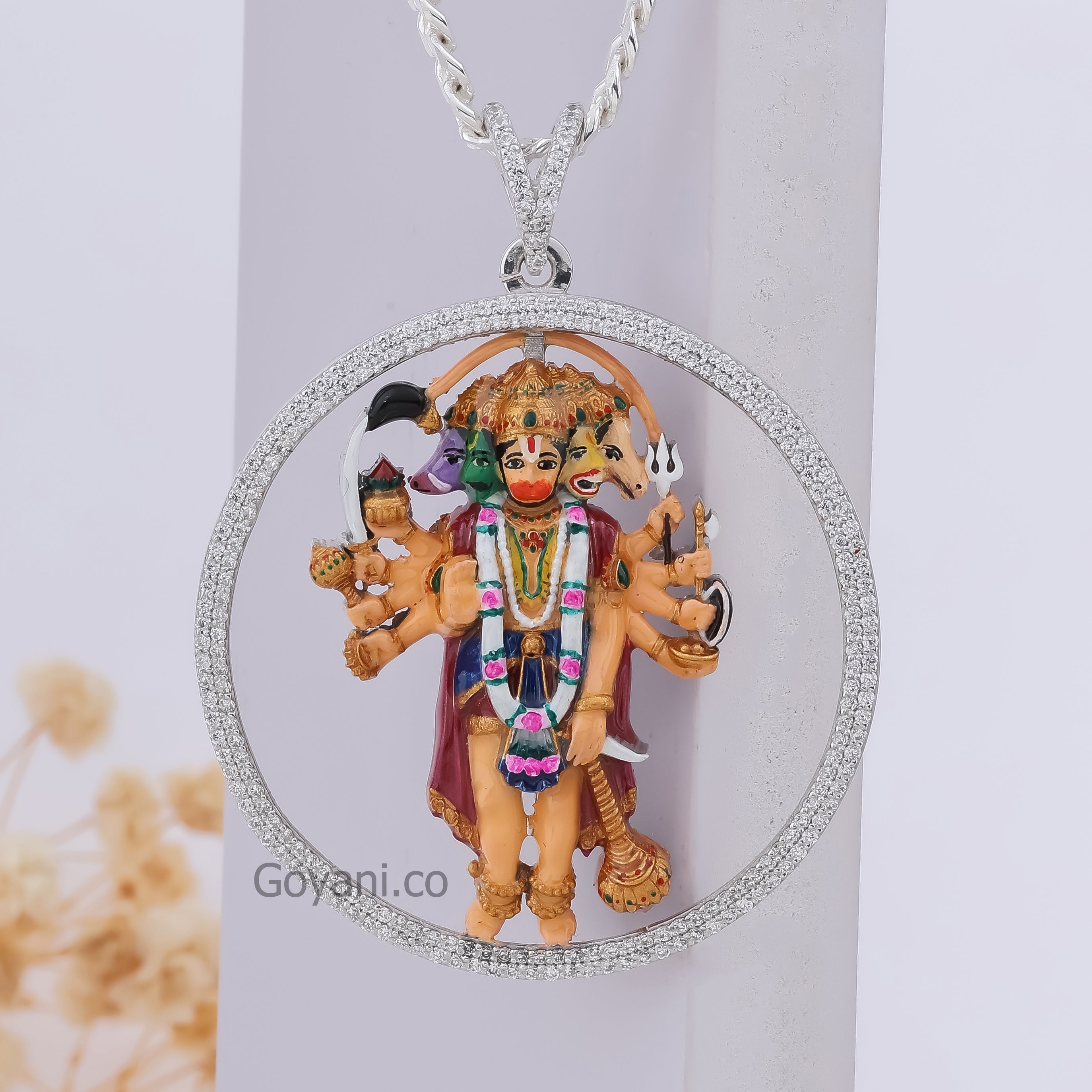 Enamelled Panchmukhi Hanuman Silver Pendant Secondary image