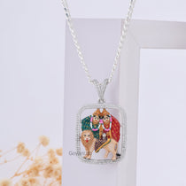 Front view of the Enamelled Chamudamaa 925 Silver Pendant, showcasing its vibrant mina work and diamond details.