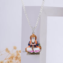 Front view of the Jhulelal Enamel 925 Silver Pendant, showing the detailed Mina work on a white background.