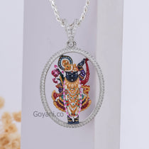 A close-up of the Shrinathji Enamel 925 Silver Pendant highlighting the vibrant colors and divine details.