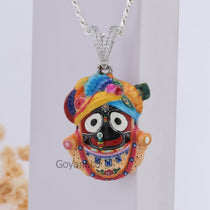 Detailed close-up of the Jagannath Enamel 925 Silver Pendant, showing the intricate craftsmanship and sparkle.