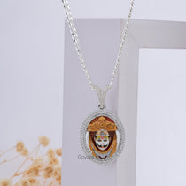 Front view of the Bhurakhiya Hanuman enamel pendant in 925 silver, showcasing the detailed Mina work.