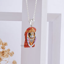 Angled side view of the 40mm Bhurakhiya Hanumanji 925 silver pendant with rich enamel colors, showcasing its devotional