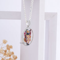 Angled shot of the Shrinathji 925 Silver Pendant with diamonds, showing its high-shine finish and craftsmanship.