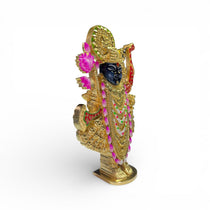 Premium 925 sterling silver Shreenathji murti with gold polish, ideal for pooja and spiritual gifting.