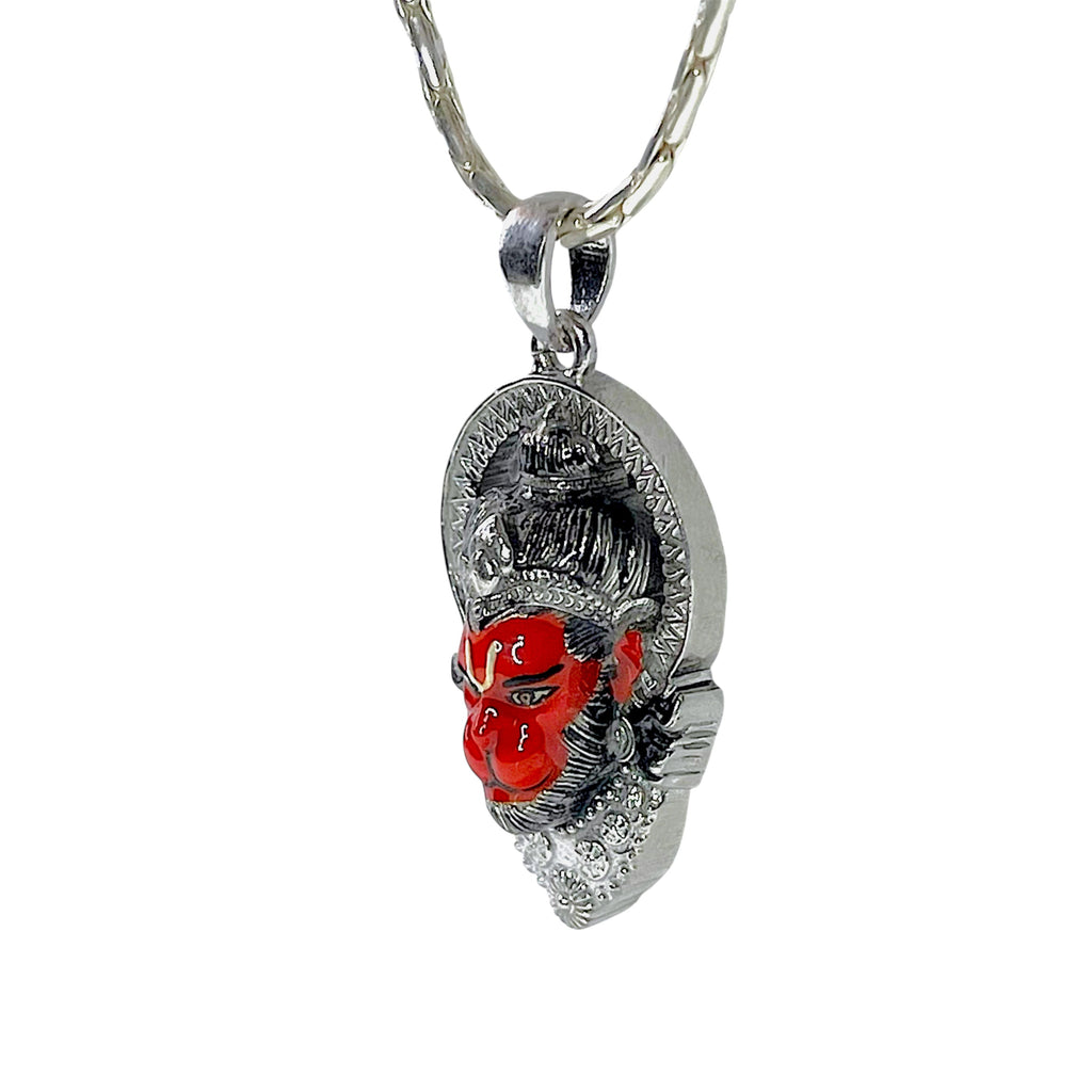 Side profile of the lightweight 925 silver Hanuman pendant showcasing traditional Indian craftsmanship.