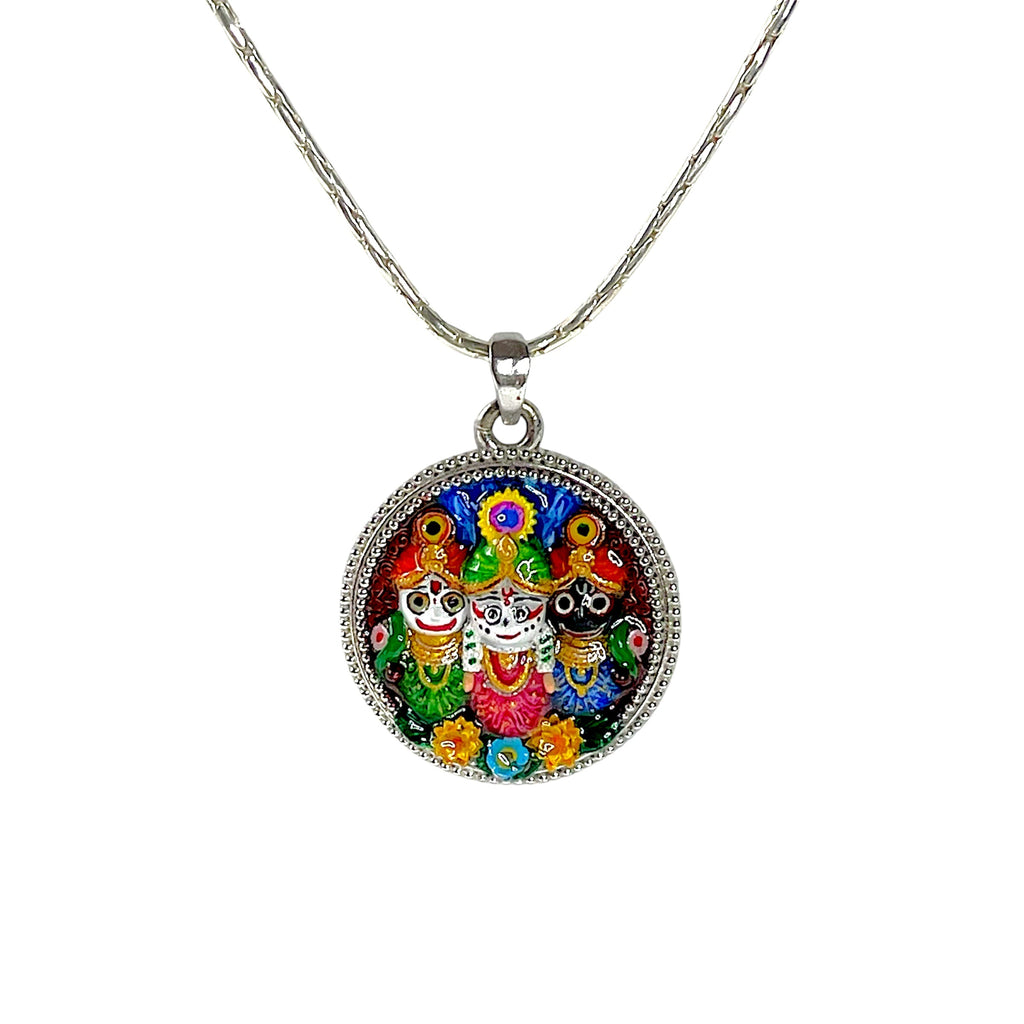 Front view of the 925 Sterling Silver Jagannath Balabhadra Subhadra Mina pendant.
