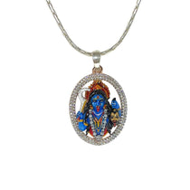 Front view of the 925 Sterling Silver Kali Maa pendant featuring intricate premium Mina and diamond work.
