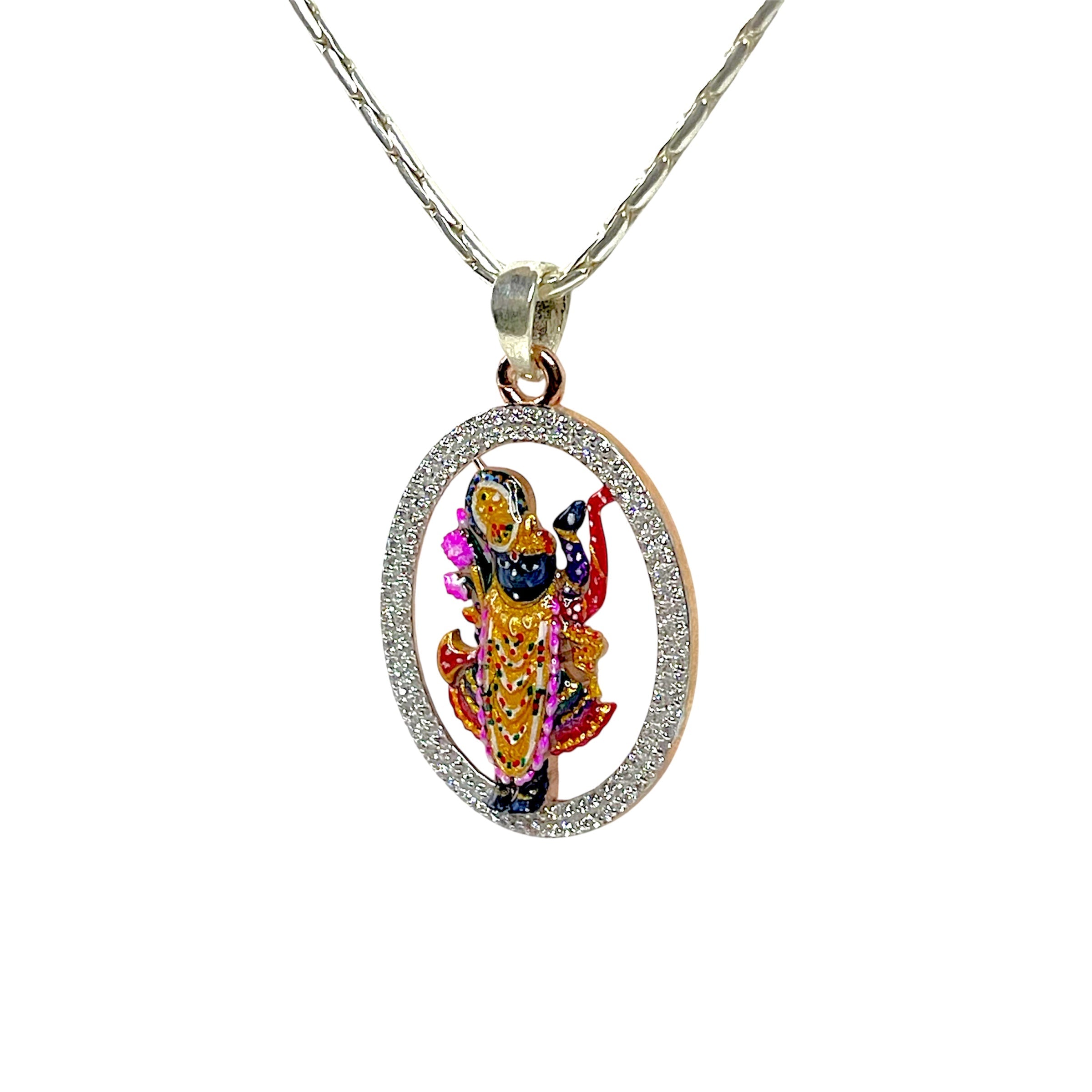 925 Sterling Silver Shrinathji Pendant with Premium Meena Work & Diamond Work | Divine Krishna Locket for Men & Women Secondary image