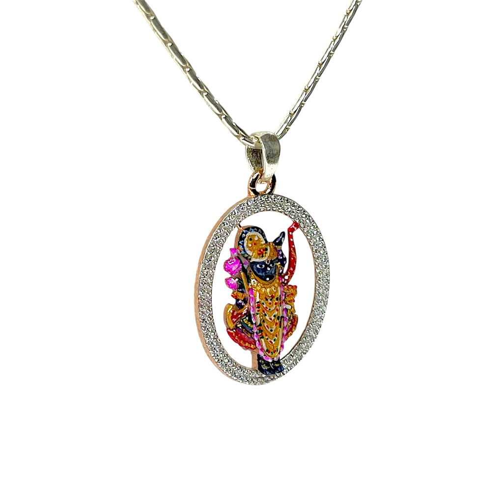 925 silver Shrinathji Krishna locket diamond detail