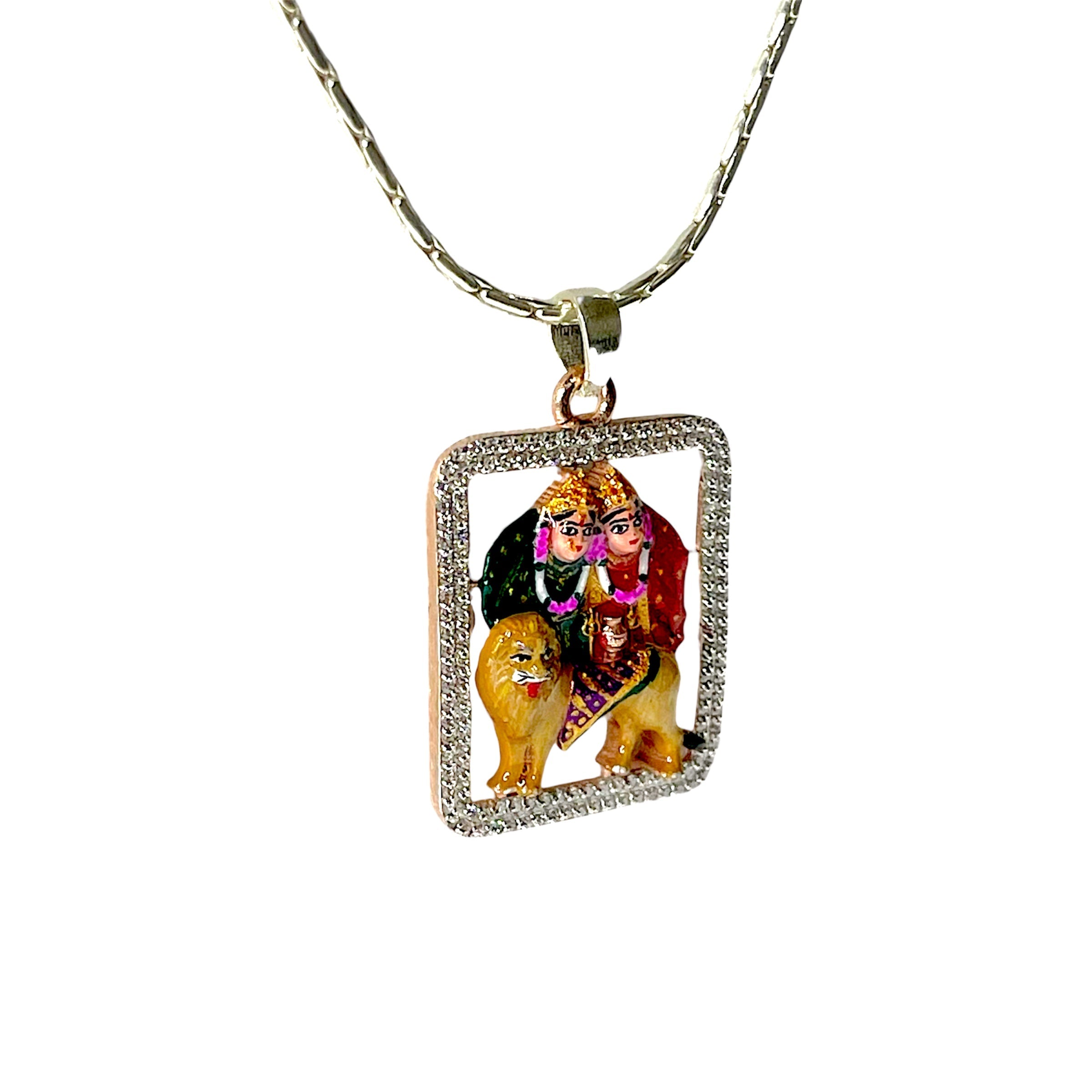925 Sterling Silver Chamunda Maa Pendant with Premium Mina Work & Diamond Work | Divine Protection Locket for Men & Women Secondary image