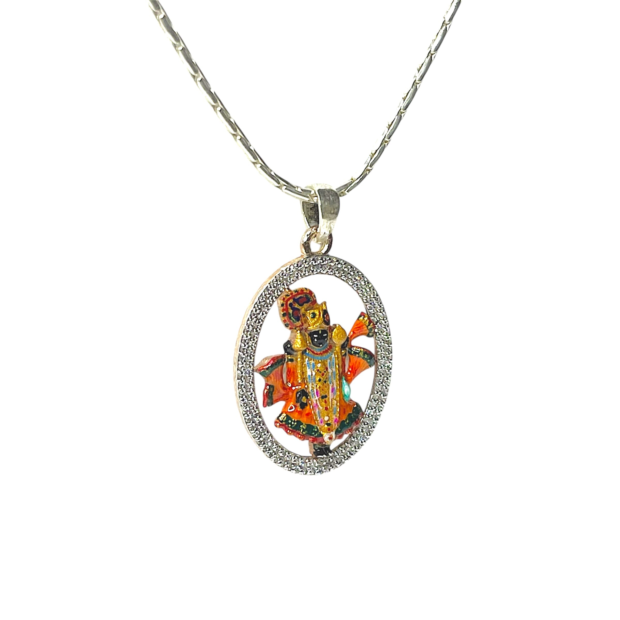 925 Sterling Silver Dwarkadhish Pendant with Premium Mina Work & Diamond Work | Divine Krishna Locket for Men & Women Secondary image