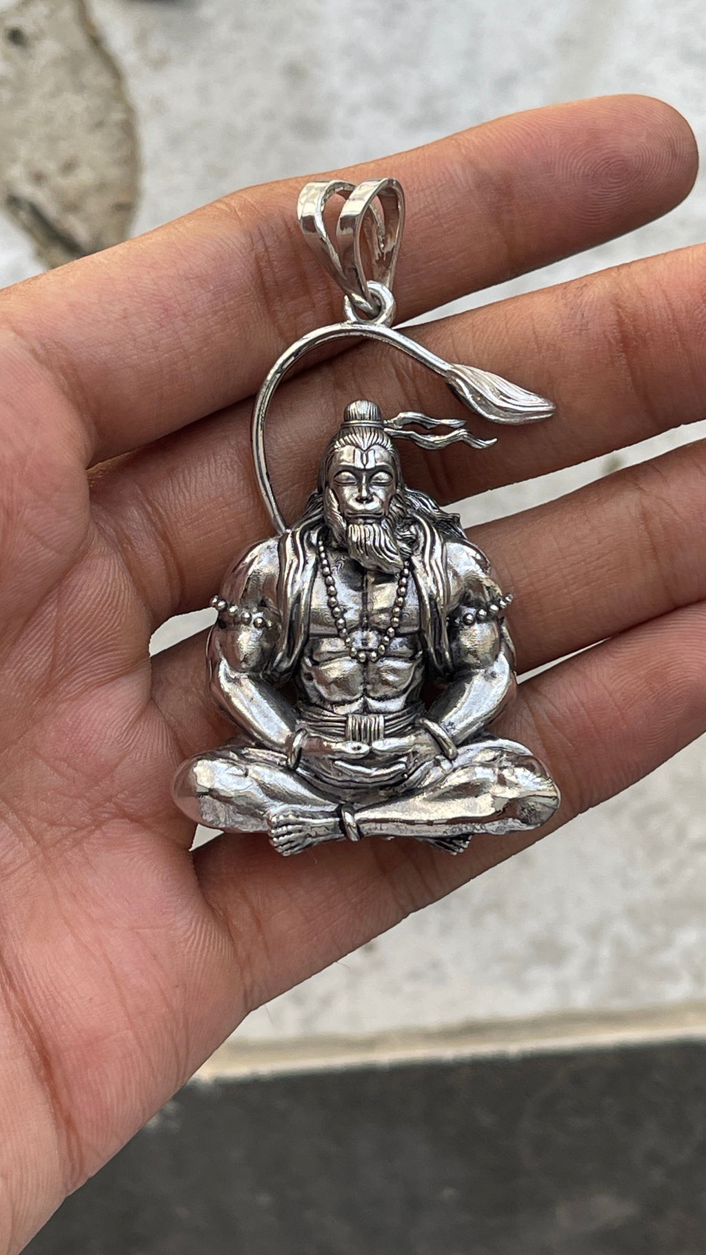The 925 Silver Hanuman Meditation Pendant showing its beautiful antique finish and spiritual aesthetic.