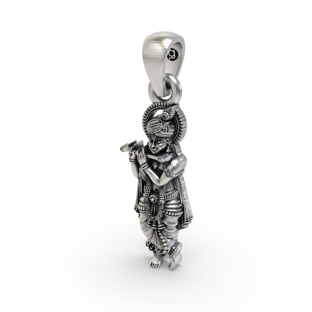 Backside of the 925 silver Krishna pendant with a hollow design, shown for its lightweight comfort.