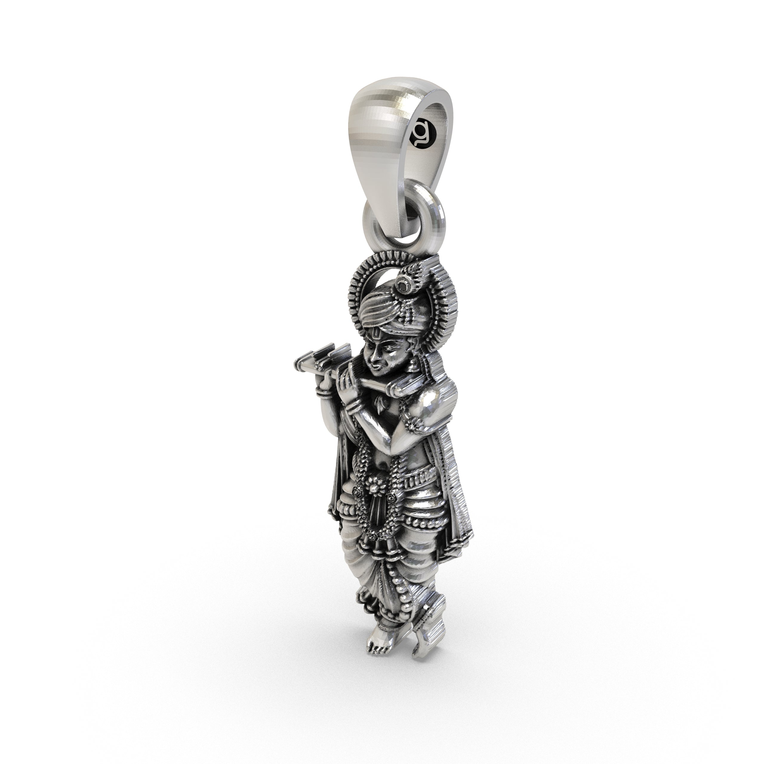 Backside of the 925 silver Krishna pendant with a hollow design, shown for its lightweight comfort.