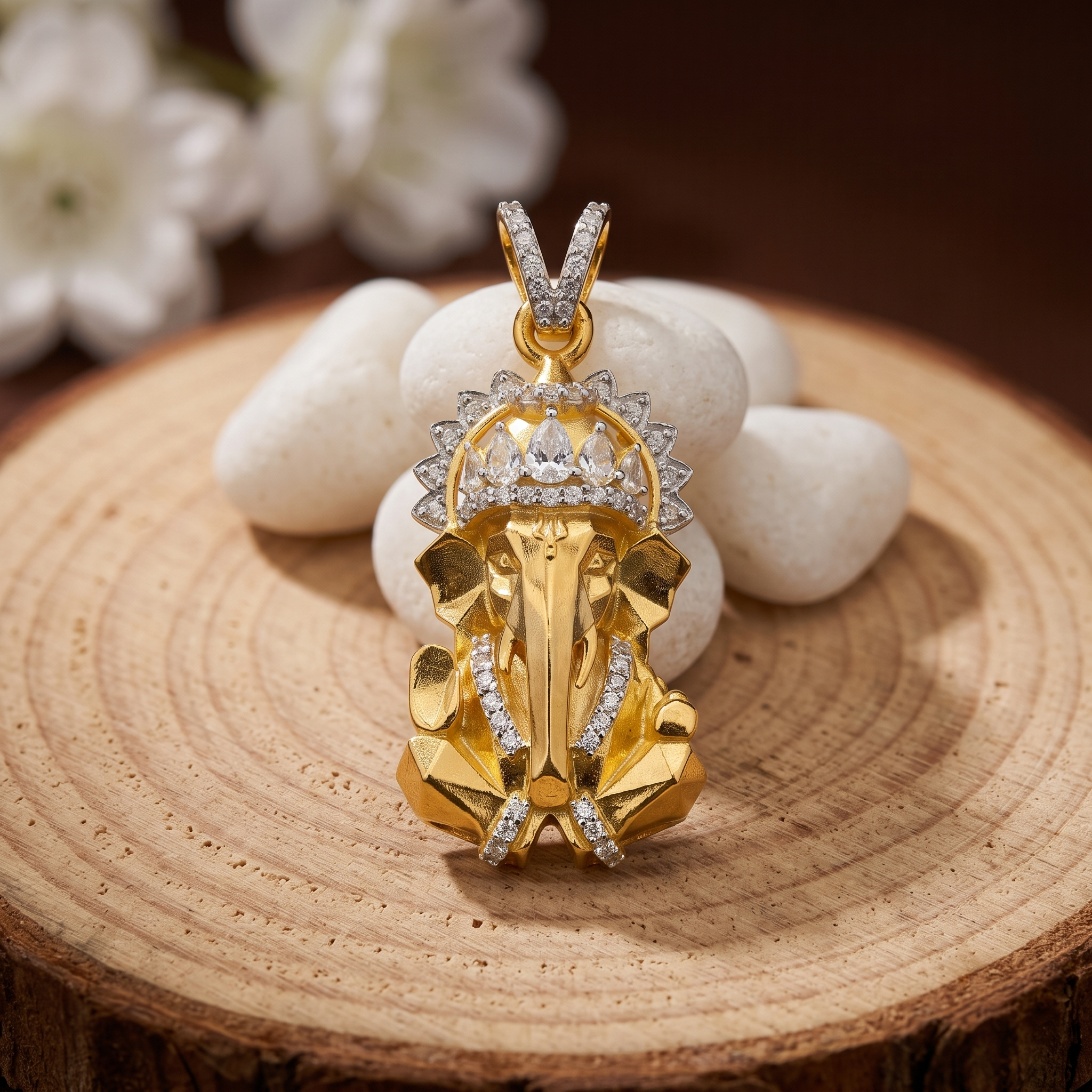 Radiant Ganesh 925 silver gold plated pendant front view Main image