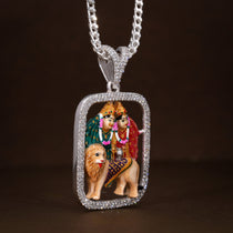 Lifestyle image showing the Enamelled Chamudamaa 925 Silver Pendant as a statement piece of spiritual jewelry.