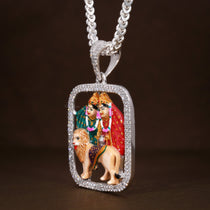 Side profile of the Enamelled Chamudamaa 925 Silver Pendant, displaying its handcrafted silver thickness.