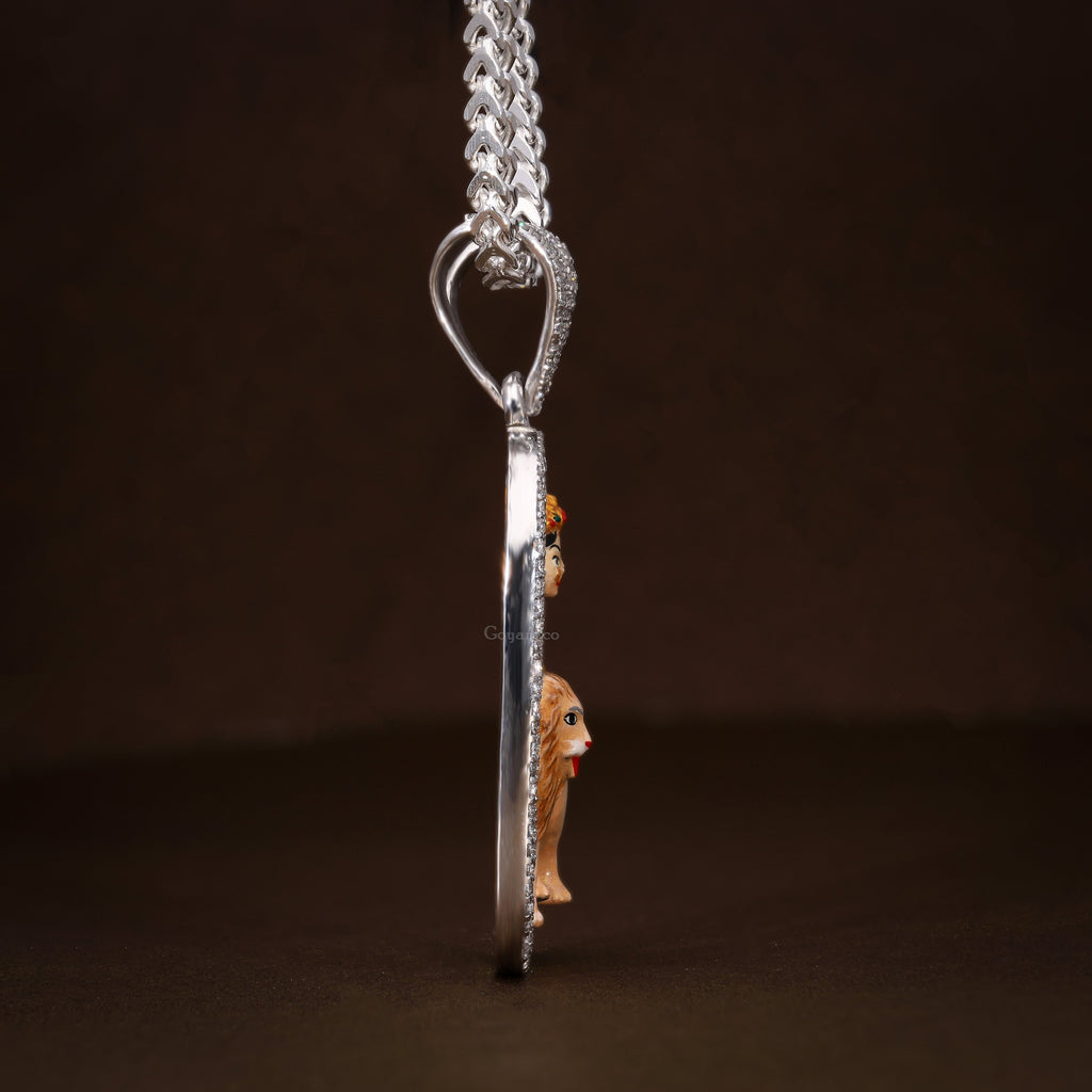 The Enamelled Chamudamaa 925 Silver Pendant shown with a display chain to help visualize a completed look.
