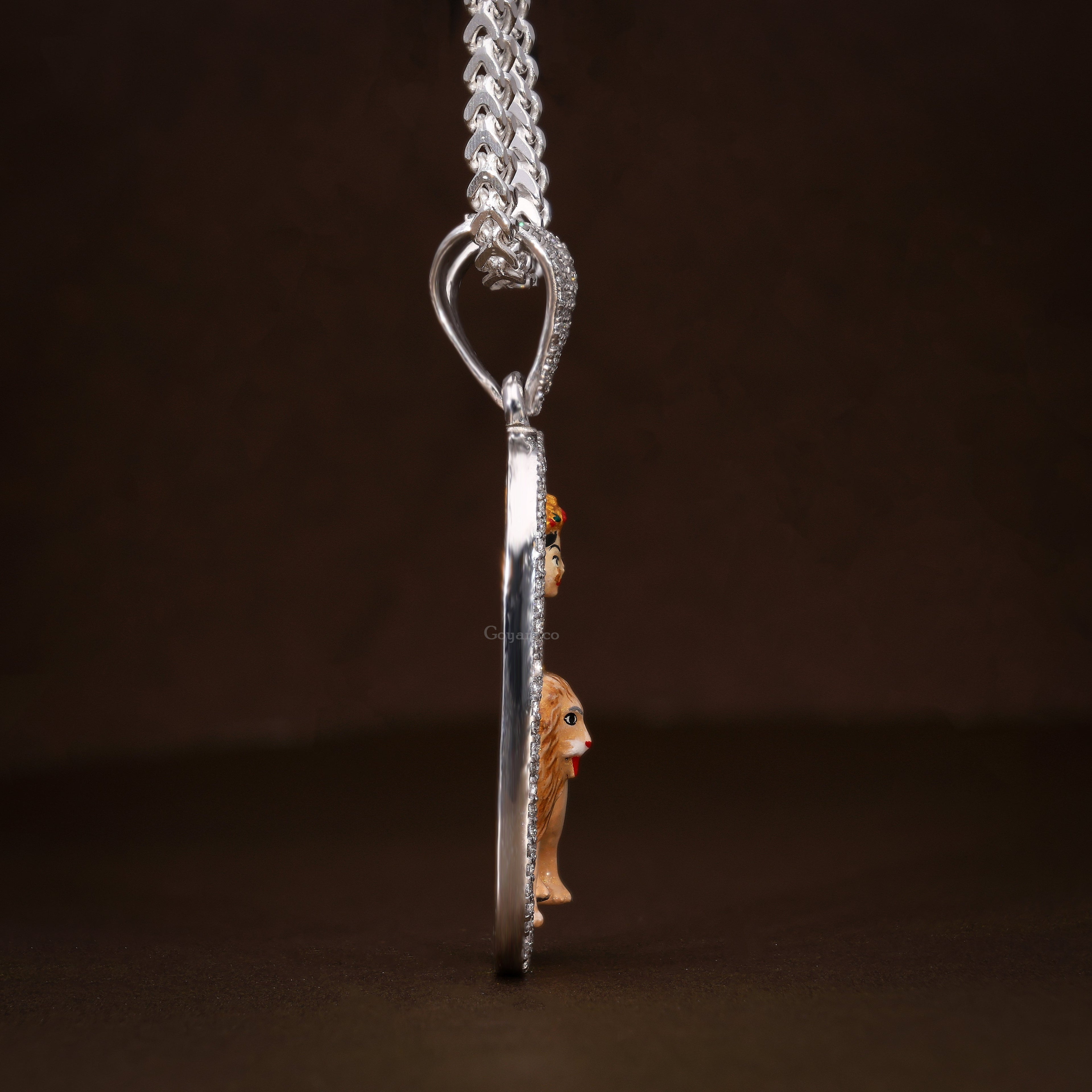 The Enamelled Chamudamaa 925 Silver Pendant shown with a display chain to help visualize a completed look.