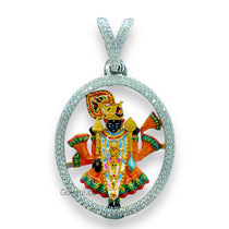 A close-up of the Dwarkadhish Enamel 925 Silver Pendant, highlighting the vibrant Mina work and brilliant finish.