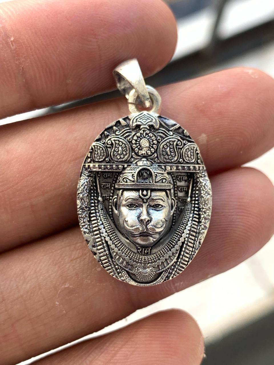 Oxidized silver Hanuman pendant for puja