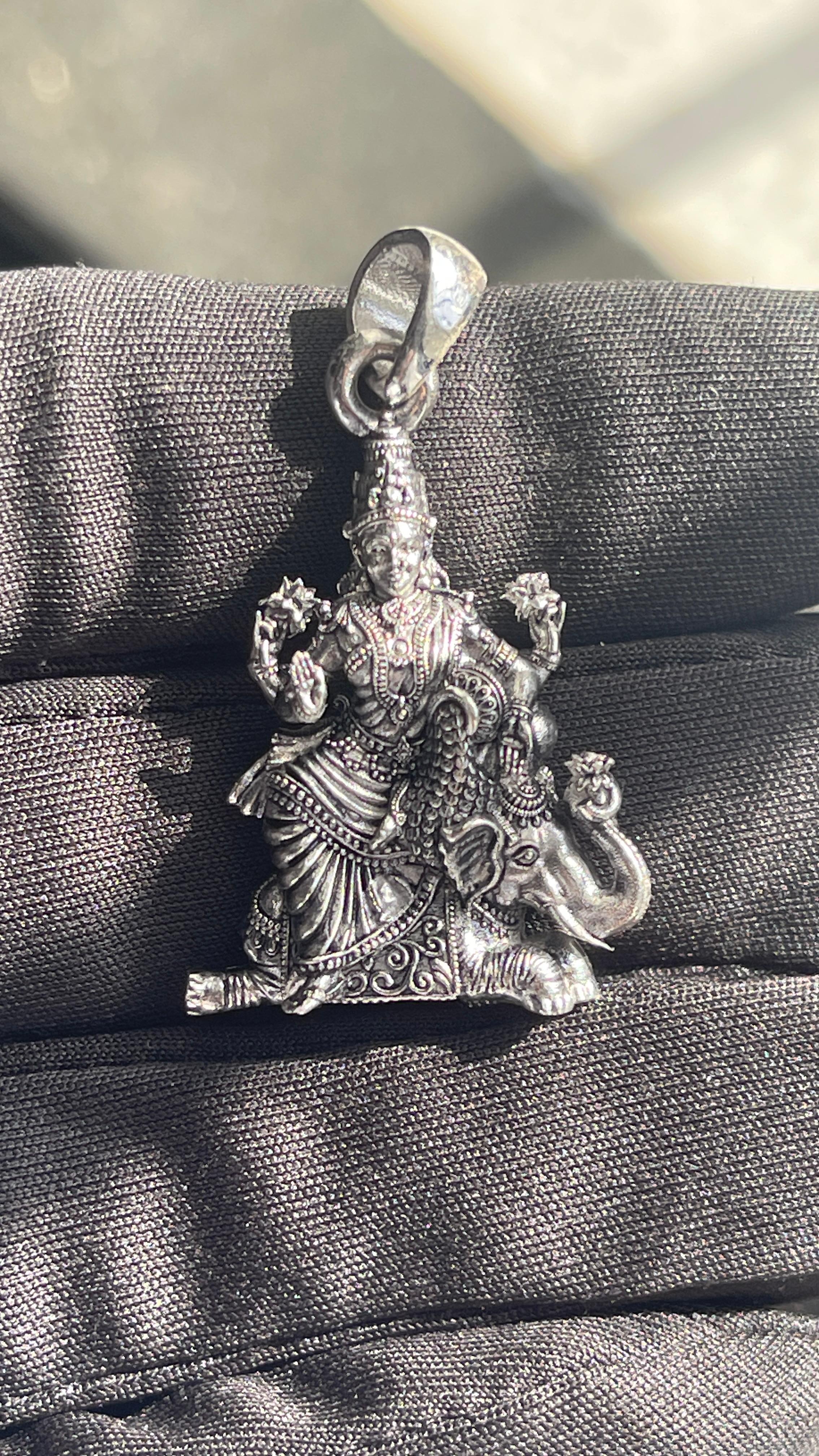 925 sterling silver Lakshmi pendant side view