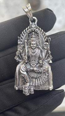 A model wearing the elegant 925 silver Samayapuram Mariamman locket to show its scale and daily wear style.
