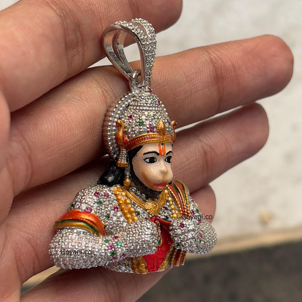 Side profile of the Alankar 925 silver Hanumanji pendant, illustrating its 1.5-inch size and three-dimensional form.