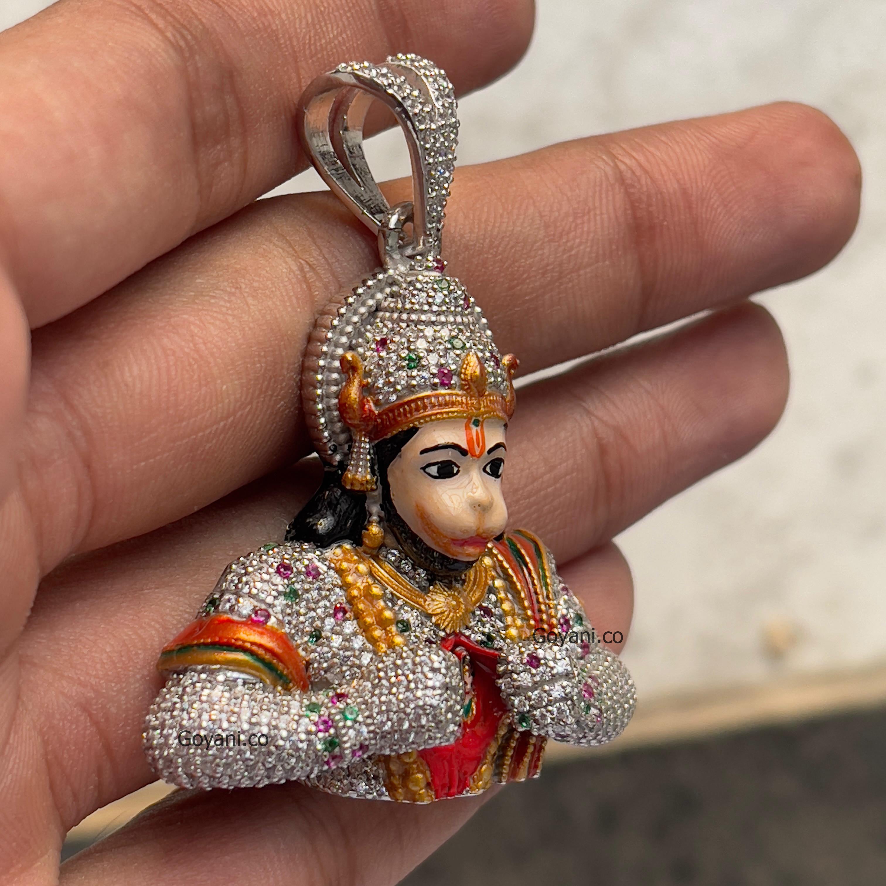 Side profile of the Alankar 925 silver Hanumanji pendant, illustrating its 1.5-inch size and three-dimensional form.