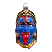 Front view of the handcrafted 925 silver Kali face pendant, showcasing the detailed Meena work and Kali Yantra.