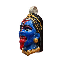 A detailed close-up of the 925 sterling silver Kali pendant, highlighting the vibrant enamel artistry on her face.