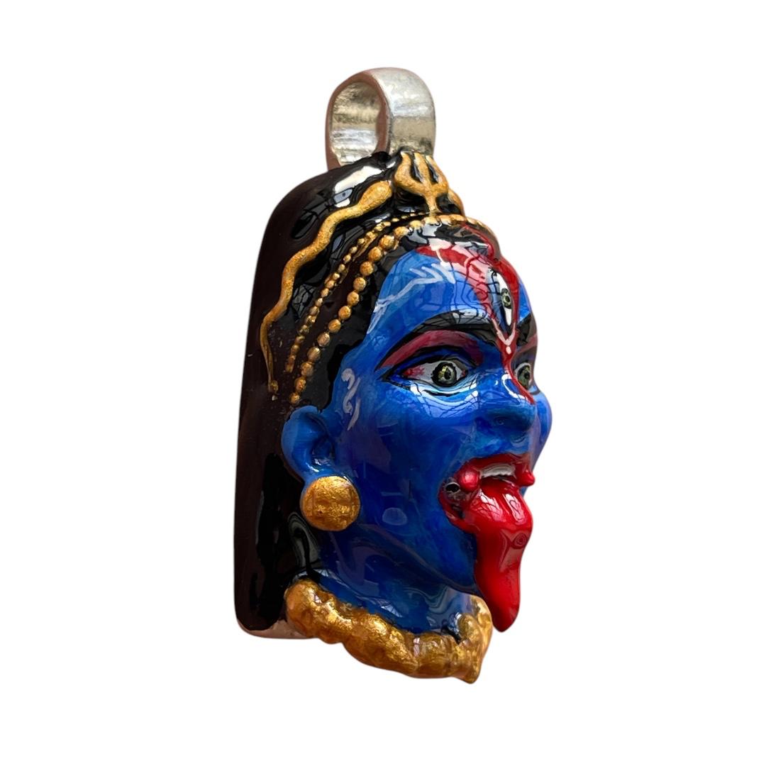 Angled shot of the divine 925 silver Kali Yantra pendant, displaying its intricate craftsmanship and solid build.