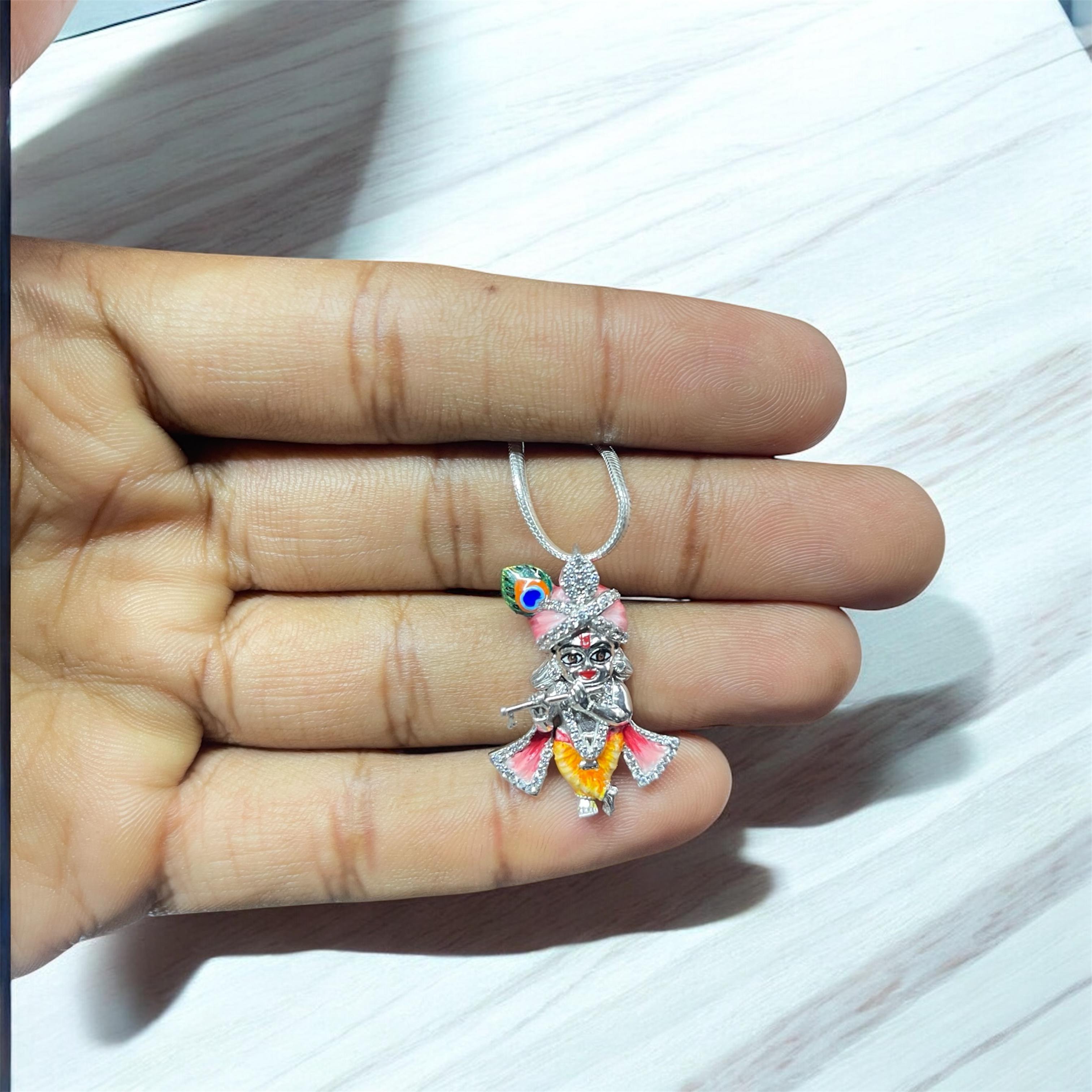Pure 925 silver Little Krishna pendant showcasing its beautiful details, a spiritual accessory for men and women.