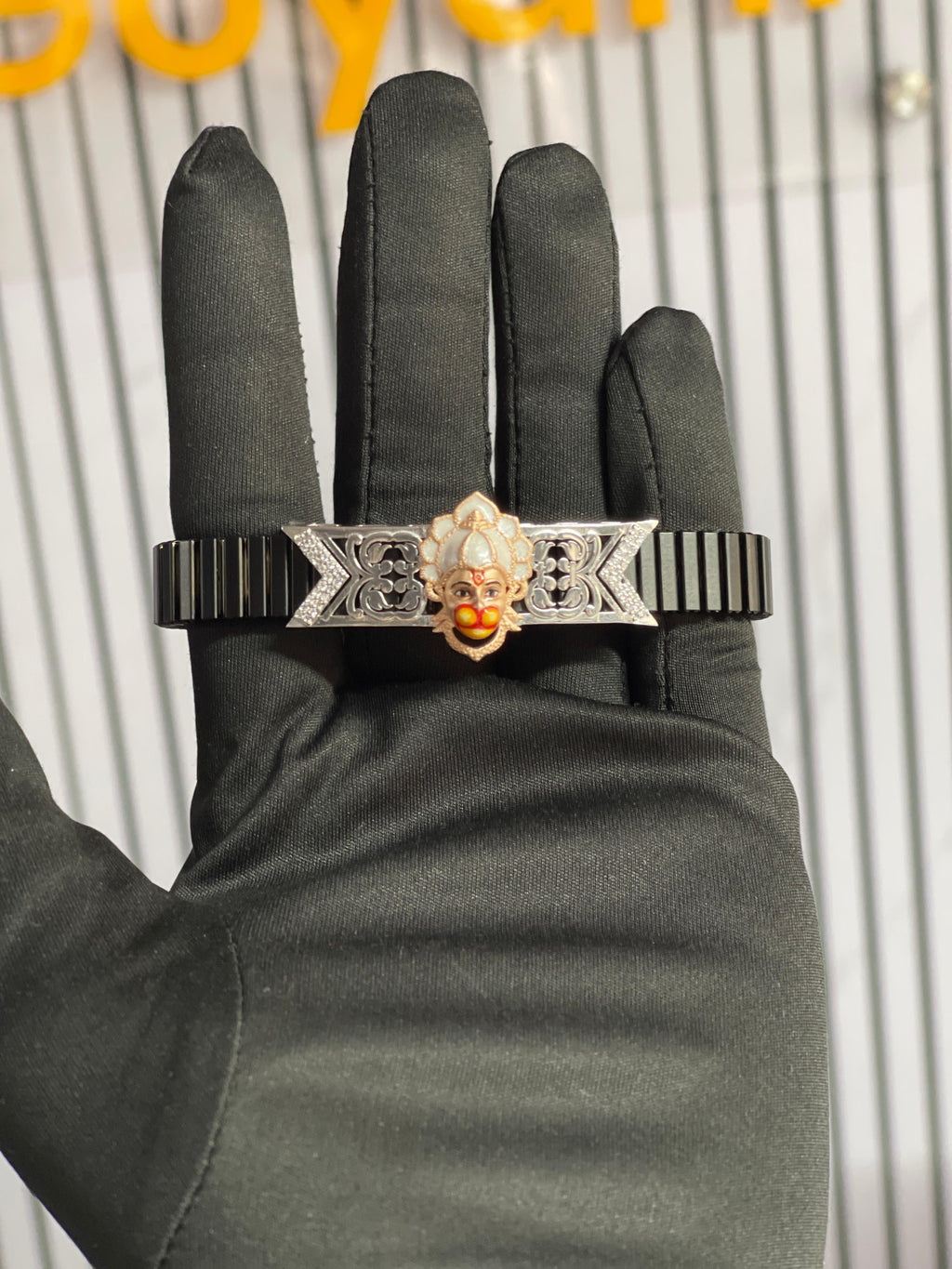 The spiritual 925 silver Hanumanji bracelet on a neutral background, displaying its elegant craftsmanship for men and women.