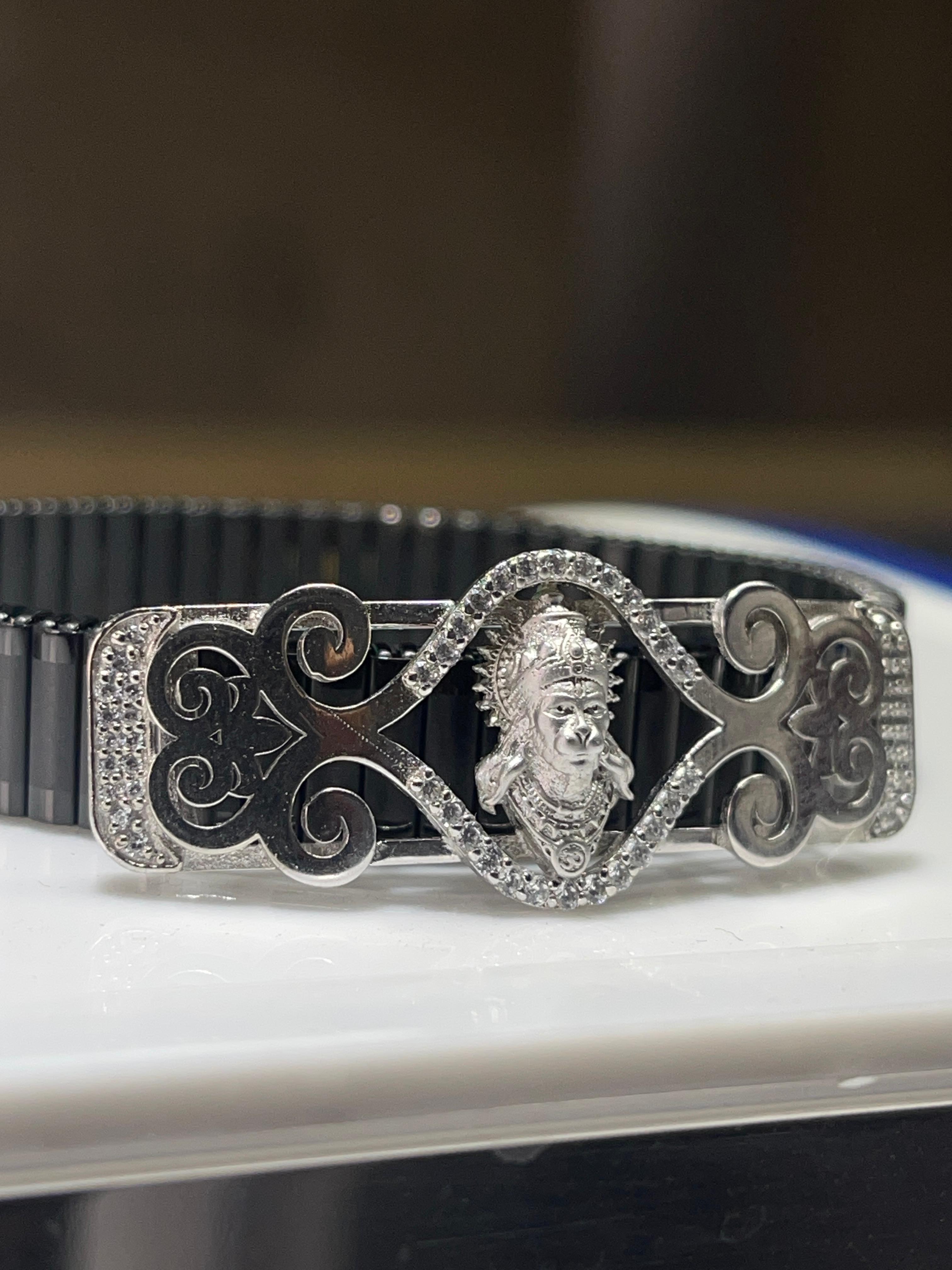 “925 Silver Hanumanji Bracelet | Intricate Mina Work, Diamond Accents, Spiritual Hindu Jewelry for Men & Women Secondary image