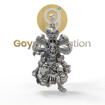 Front view of the handcrafted 925 Silver Narasimha Pendant with an oxidized finish from Alankar.