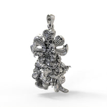 Detailed close-up shot of the 925 sterling silver Narasimha pendant, showing the intricate carving.