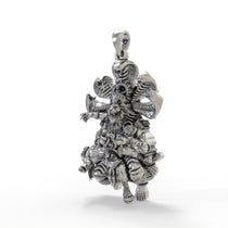 An angled profile of the Alankar Silver Narasimha Pendant, highlighting its dimensional craftsmanship.