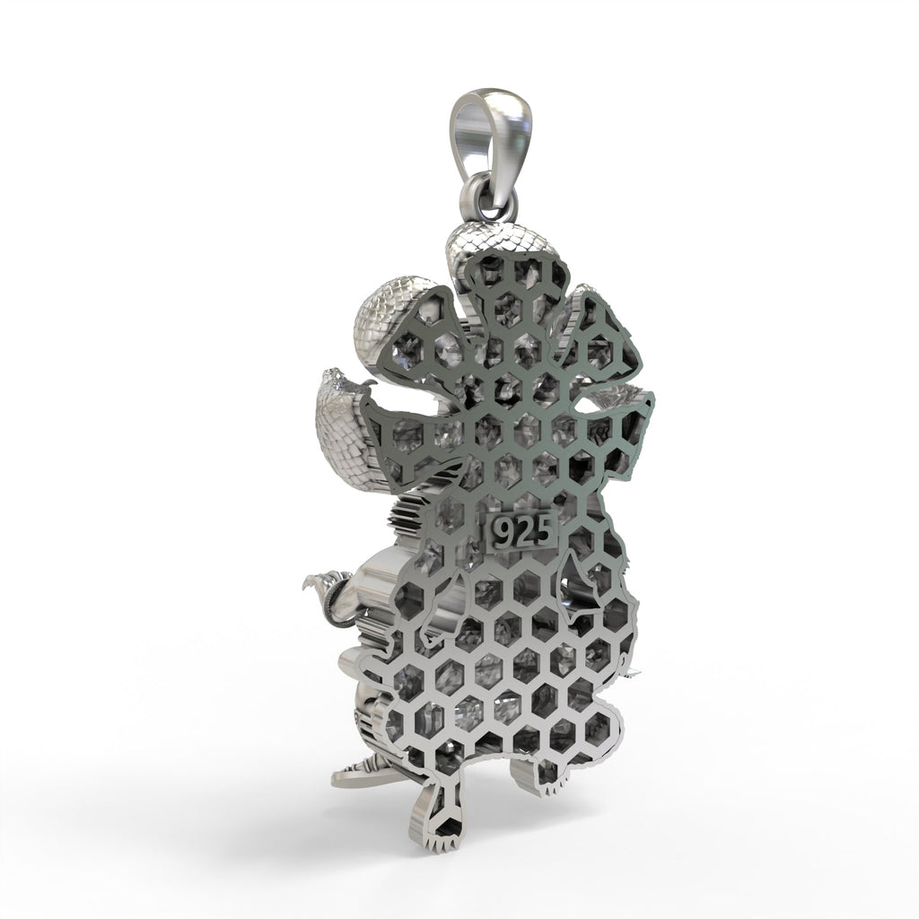 Backside view of the lightweight hollow 925 Silver Narasimha Pendant designed for comfortable wear.